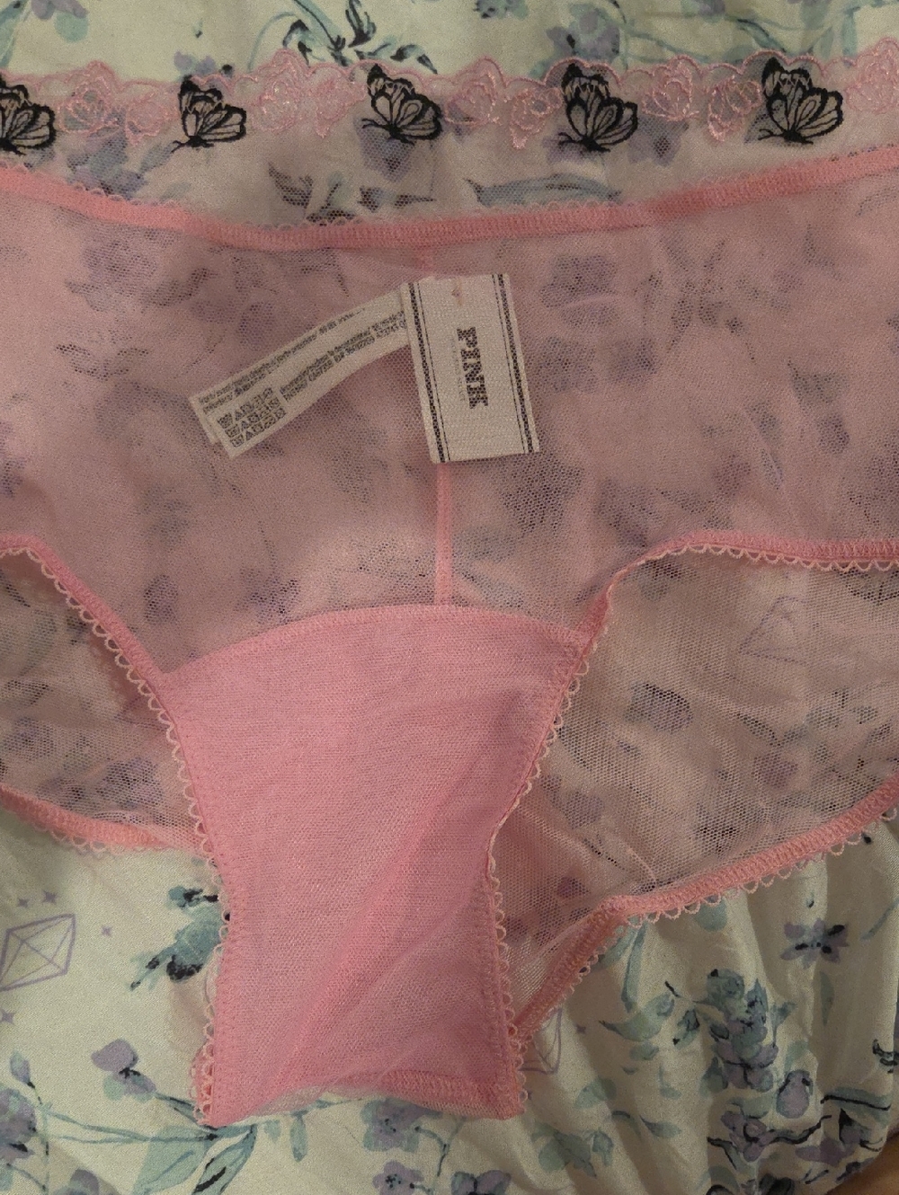PINK Victoria's Secret Sheer Light Pink Panty with Lace Trim